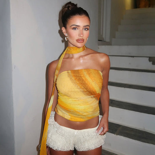 House of Luna | Soleil Satin Scarf Top – Backless Summer Blouse
