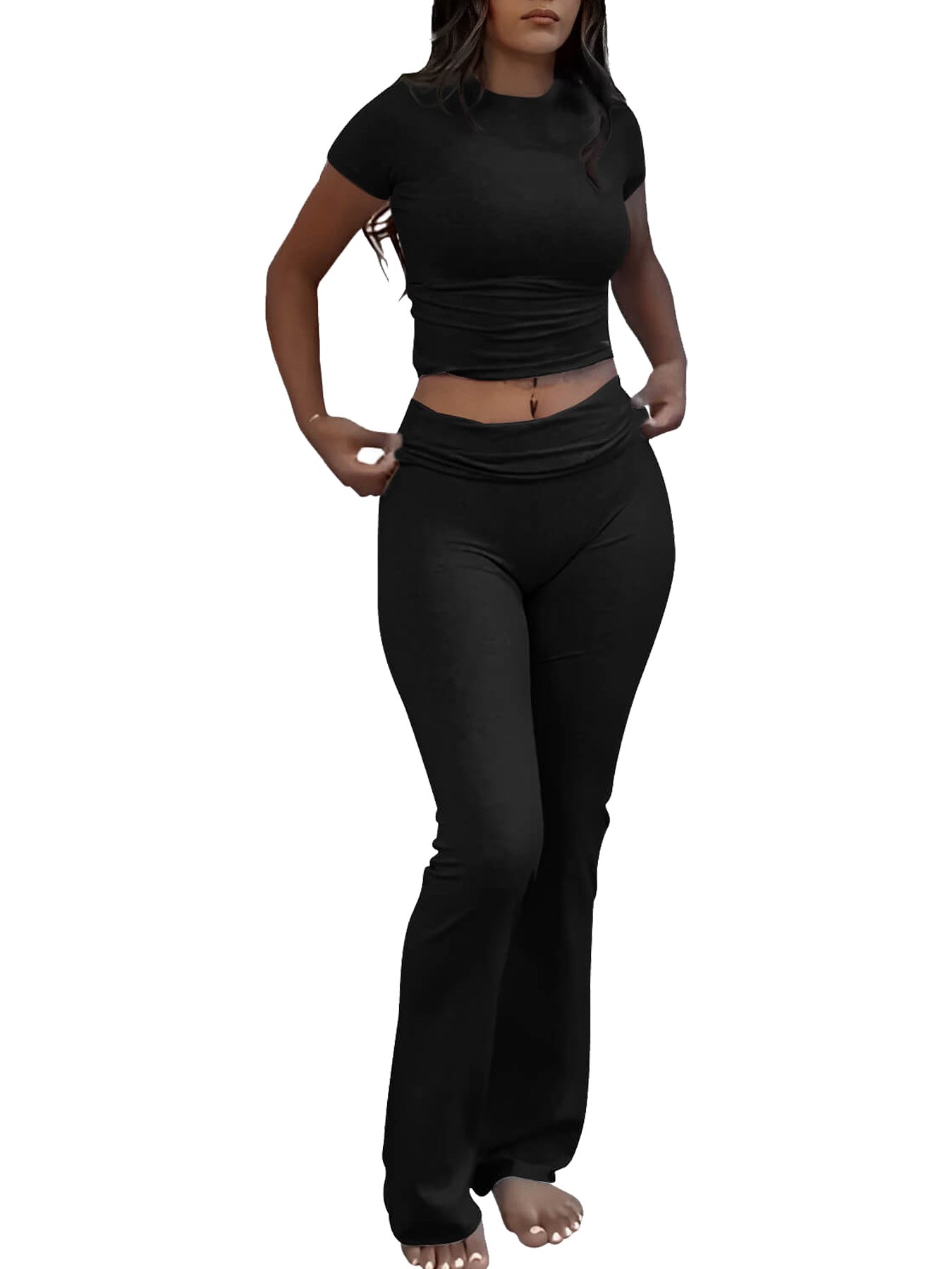 House of Luna | 2-Piece Slim Fit Crop Tee & Stretch Flared Pants