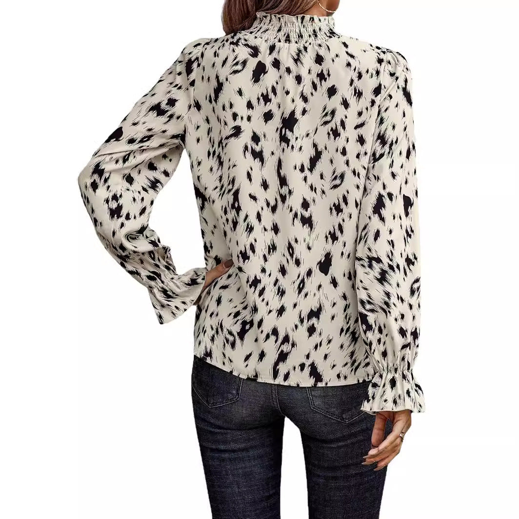 House of Luna | Printed Turtleneck Blouse – Long Sleeve Chic Top