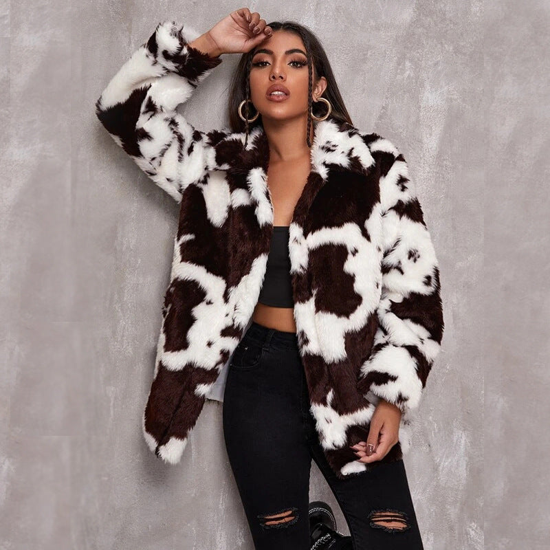 House of Luna | The Dakota Cow-Print Faux Fur Coat