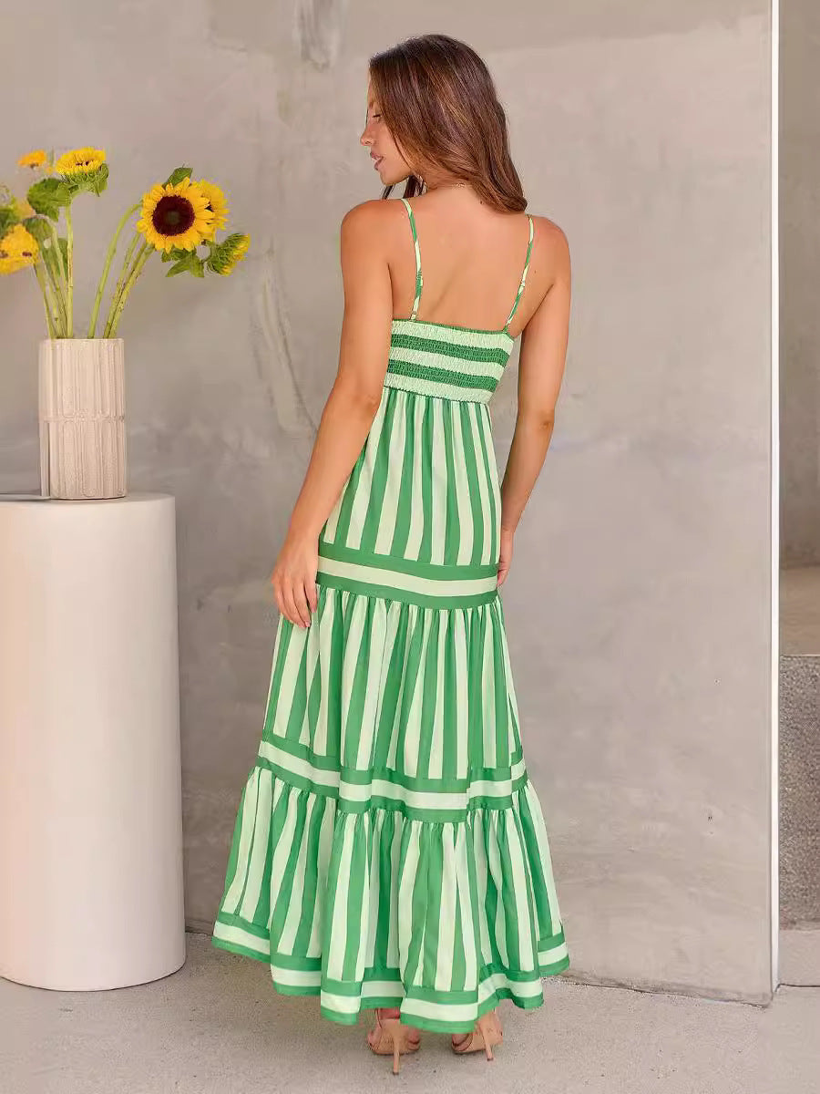House of Luna | Striped Maxi Dress – Backless Beach Sundress with Pockets
