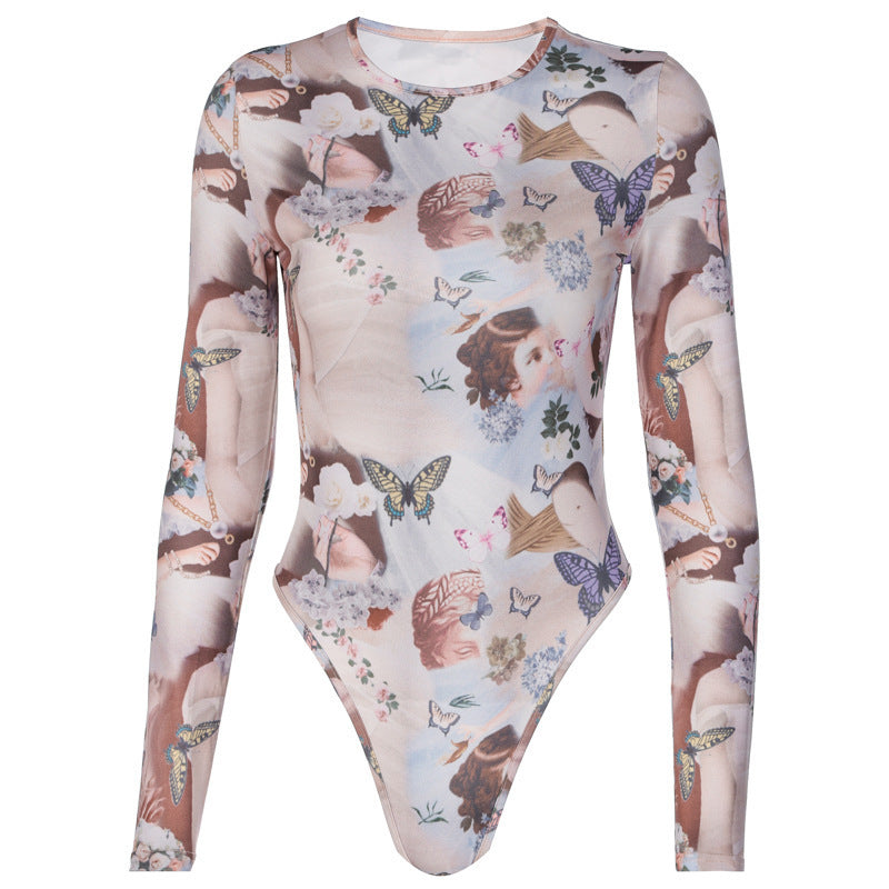 House of Luna | Mesh Muse Bodysuit – Long Sleeve Print One-Piece