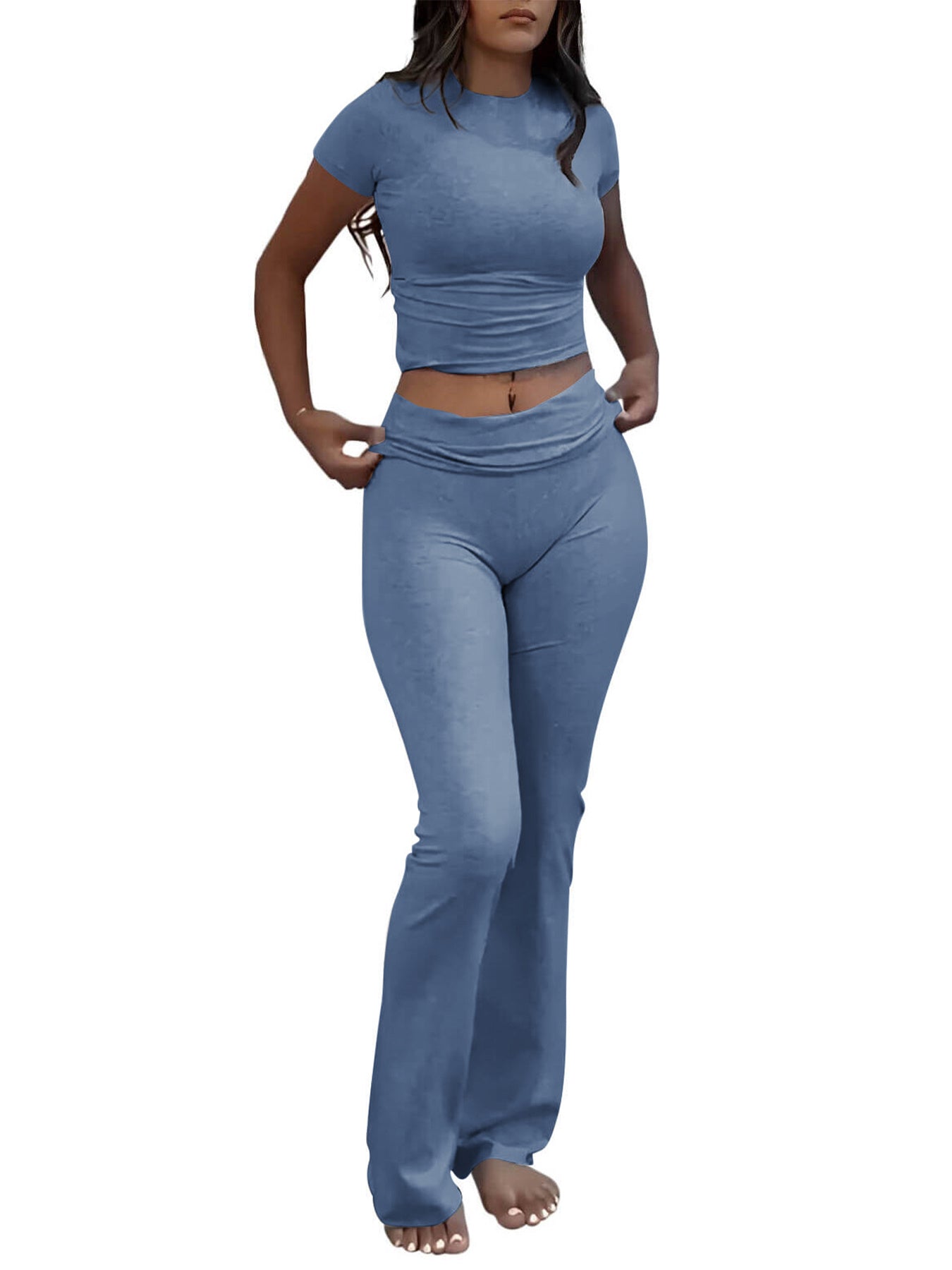 House of Luna | 2-Piece Slim Fit Crop Tee & Stretch Flared Pants