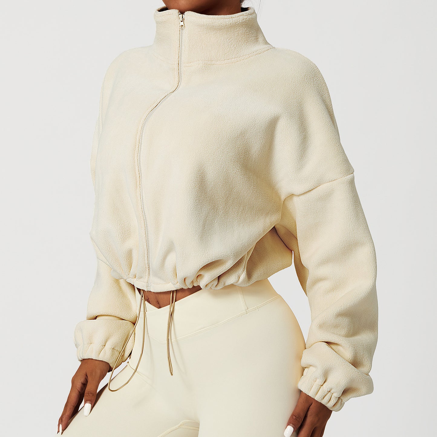 House of Luna | Fleece Zip-Up Jacket – Stand Collar Sporty Lounge Coat