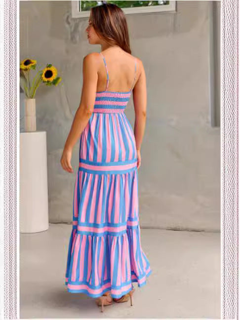 House of Luna | Striped Maxi Dress – Backless Beach Sundress with Pockets