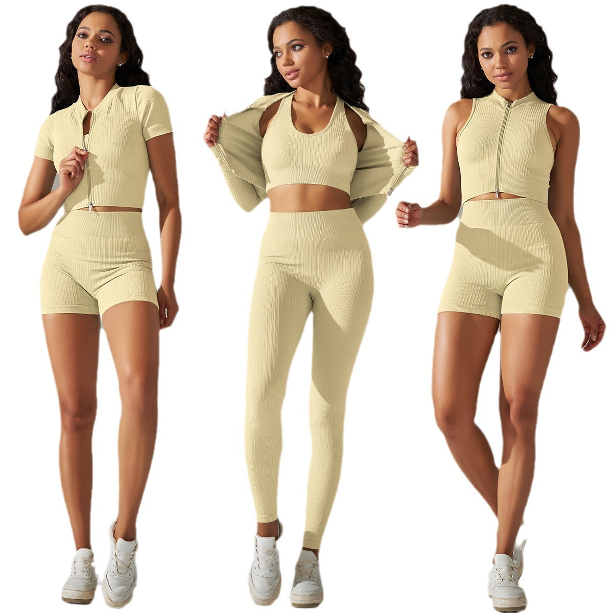 House of Luna | Active Set – Zip-Up Crop Top & High-Waisted Shorts