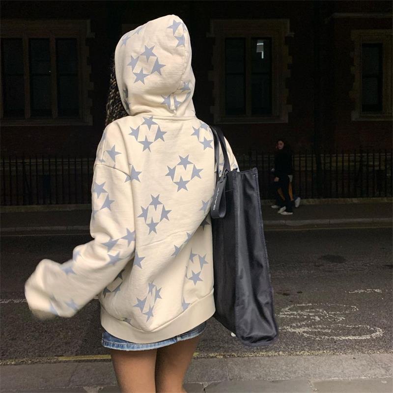 House of Luna | Star Print Zip Hoodie – Streetwear with Oversized Fit